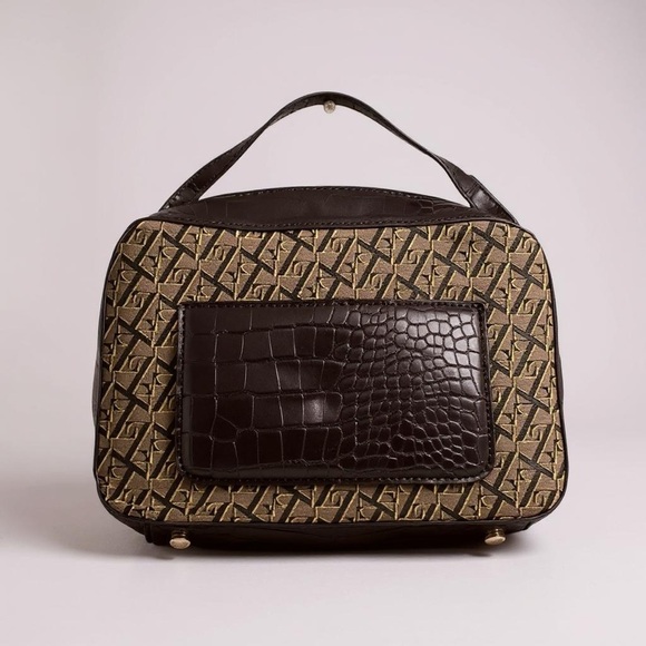 Black and Gold Patterned Handbag long strap - Picture 1 of 7